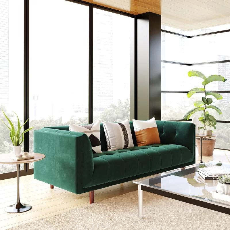4 Seater Sofa Set : Velvet Tuxedo Arm Sofa