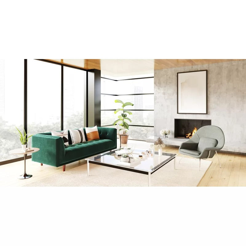 4 Seater Sofa Set : Velvet Tuxedo Arm Sofa