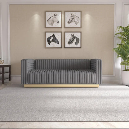 4 Seater Sofa Set : Velvet Tuxedo Arm Sofa
