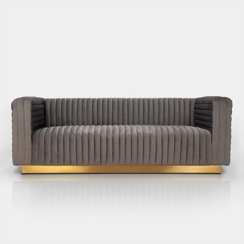 4 Seater Sofa Set : Velvet Tuxedo Arm Sofa