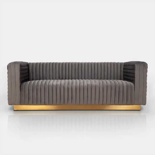 4 Seater Sofa Set : Velvet Tuxedo Arm Sofa