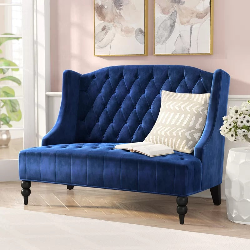 Office Sofa: 50.25'' Velvet Recessed Arm Loveseat