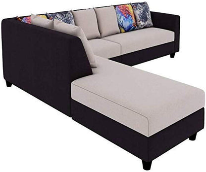 L Shape Sofa Set: Polyester Fabric Sofa Set  (Light Grey - Black)