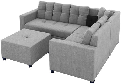 L Shape Sofa Set:- Alfredo Fabric Sofa Set (Light Grey)