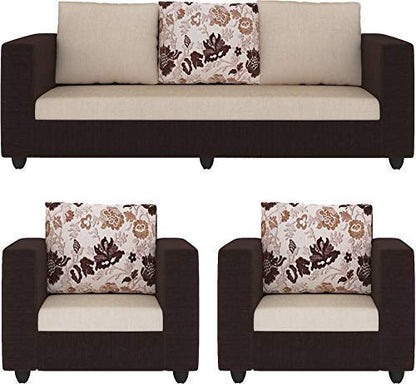 5 Seater Sofa Set:- Katie Hardwood Fabric Sofa Set (Brown and Cream)
