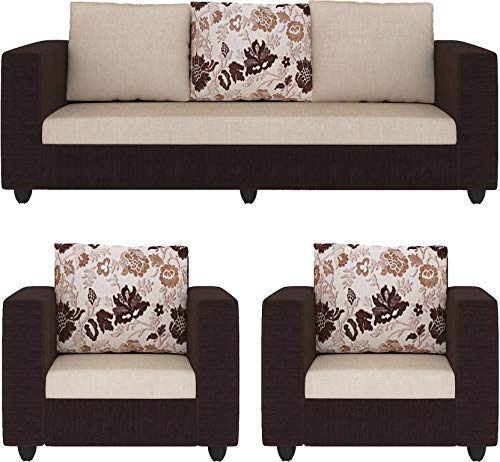 5 Seater Sofa Set:- Katie Hardwood Fabric Sofa Set (Brown and Cream)