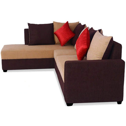 L Shape Sofa Set:- Six Seaterwith Polyester Fabric Sofa Set - LHS (Camel - Brown)