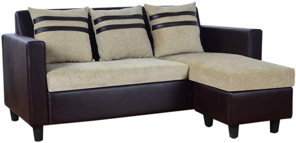 L Shape Sofa Set- Reversible  Mint Fabric Sofa Set (Beige-Brown)