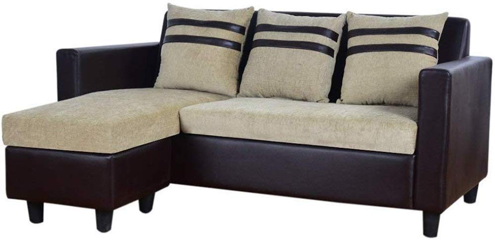L Shape Sofa Set- Reversible  Mint Fabric Sofa Set (Beige-Brown)