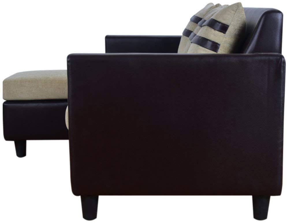 L Shape Sofa Set- Reversible  Mint Fabric Sofa Set (Beige-Brown)