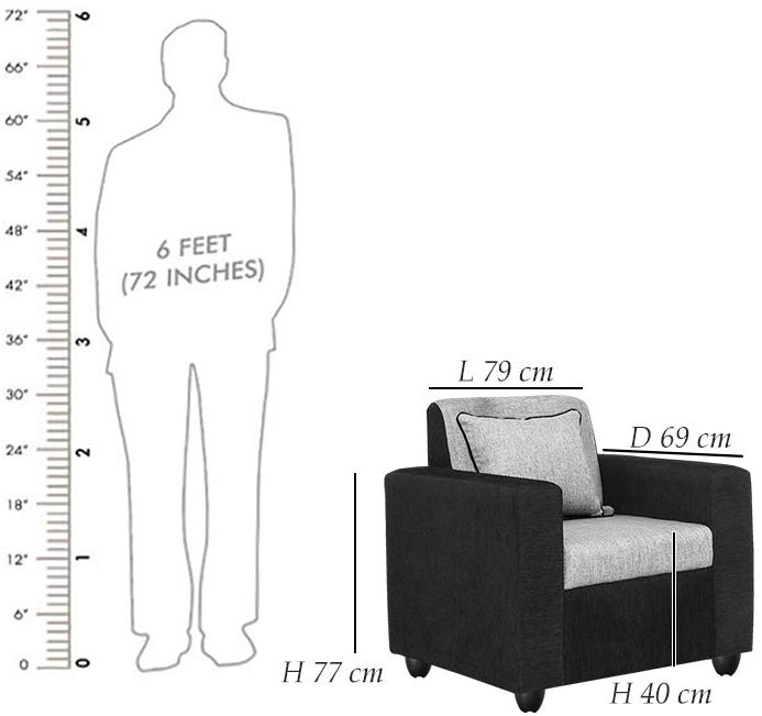 5 Seater Sofa Set: (3+1+1) Fabric Sofa Set (Black & Silver grey)