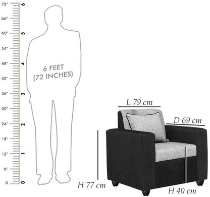 5 Seater Sofa Set: (3+1+1) Fabric Sofa Set (Black & Silver grey)
