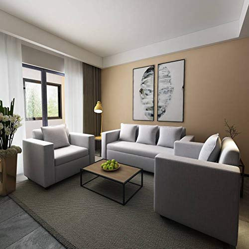 5 Seater Sofa Set:- 3+1+1 Fabric Sofa Set (Light Grey)
