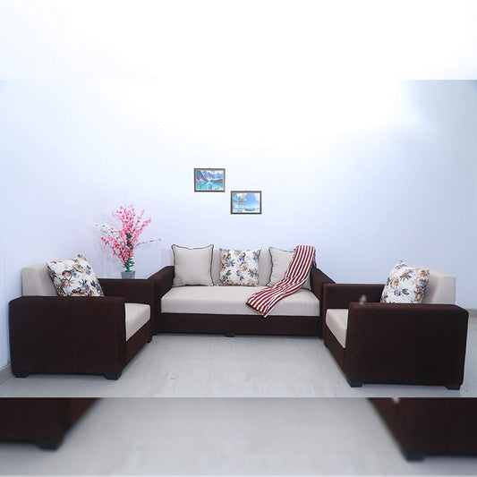 5 Seater Sofa Set Fine Bone 3+1+1 Fabric Sofa Set (Brown & Beige)