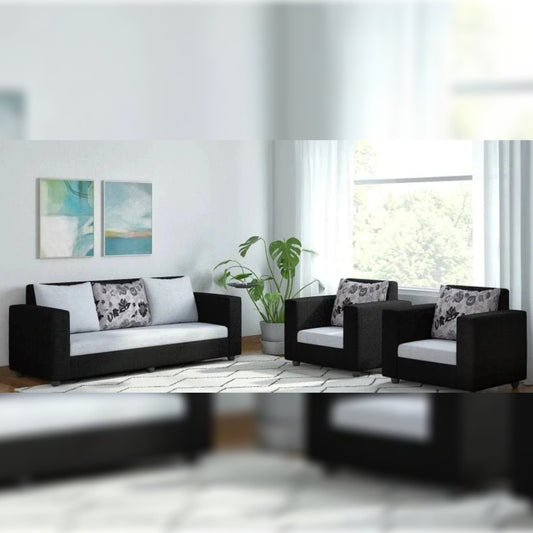 5 Seater Sofa Set (3 + 1 + 1) Fabric Sofa Set (Black and Grey)