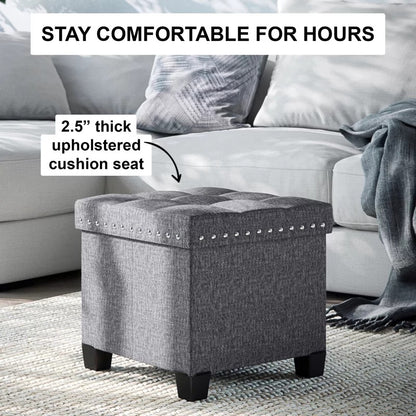 Seating Stool: 15'' Wide Tufted Square Ottoman with Storage