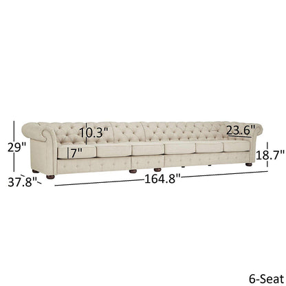 4 Seater Sofa Set:-  Extra Long Tufted Chesterfield Modular Fabric Sofa Set (Cream)