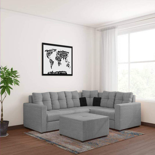 L Shape Sofa Set:- Alfredo Fabric Sofa Set (Light Grey)