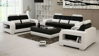 6 Seater sofa Set:- Spanish Leatherette 6 Seater Sofa Set with Center Table (White and Red)