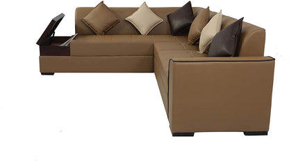 L Shape Sofa Set:- Rome 6 Seater Fabric Sofa Set (Tan Brown)