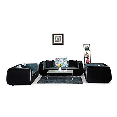 6 Seater Sofa Set Leonard Wood Fabric Sofa Set, Standard, (Black)