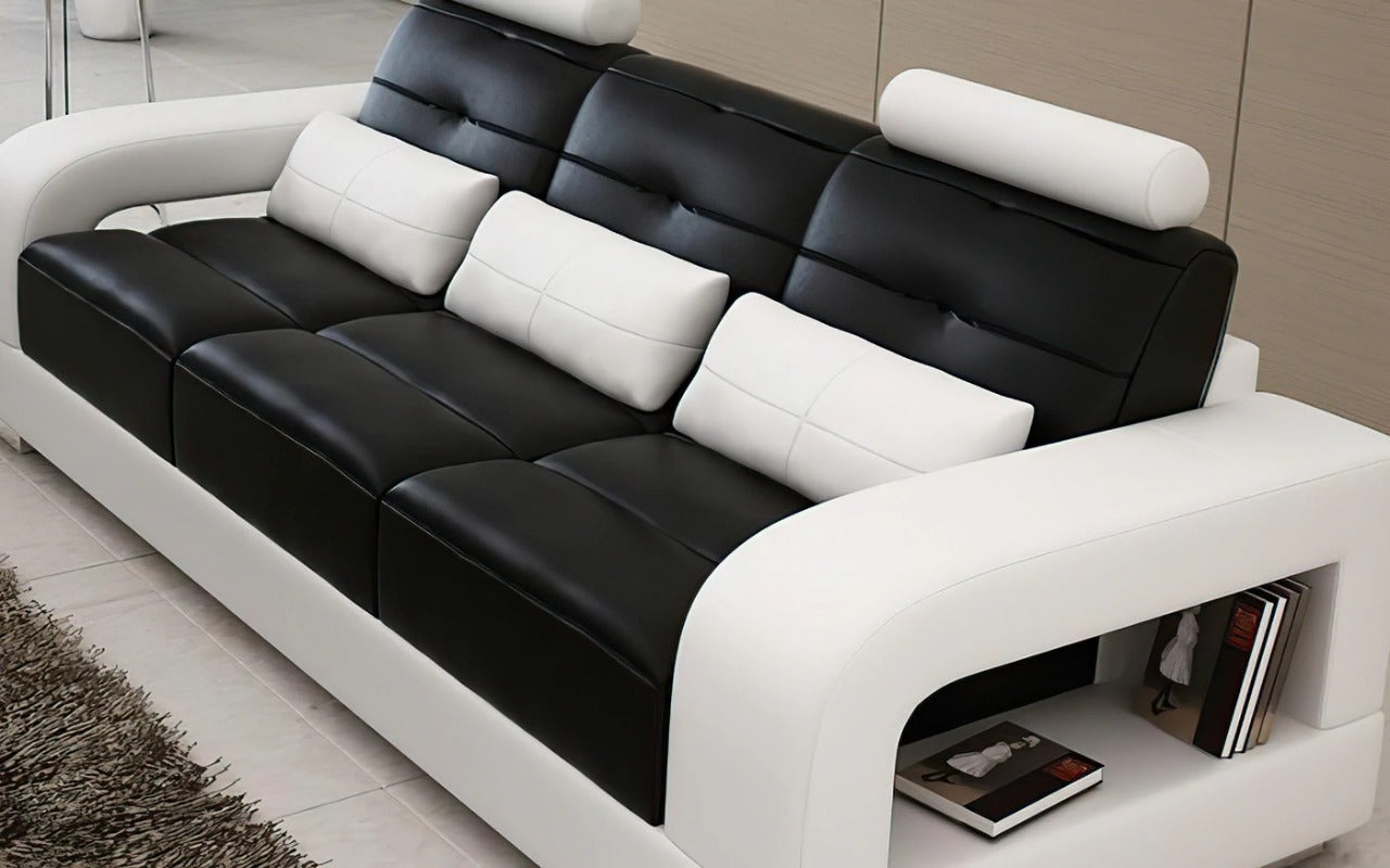 6 Seater sofa Set Spanish Leatherette 6 Seater Sofa Set with Center Table (White and Red)