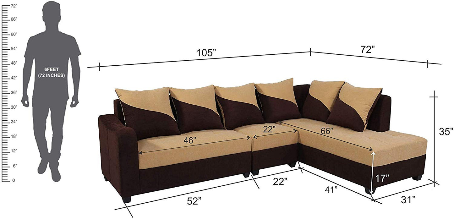 L Shape Sofa Set- Sato Fabric Sofa Set (Beige and Brown)