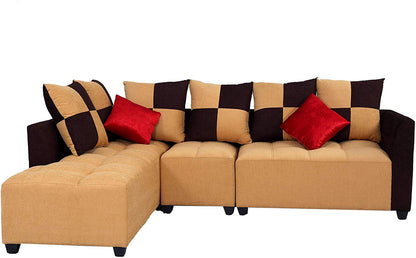 L Shape Sofa Set:- Daisuke  Fabric Sofa Set (Beige & Brown)