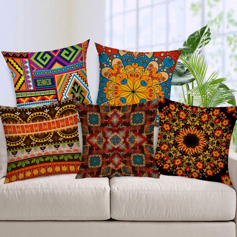 Cushion Cover: Jute 150 TC Cushion Cover, 12 x 12 Inch, Multicolour, 5 Pieces