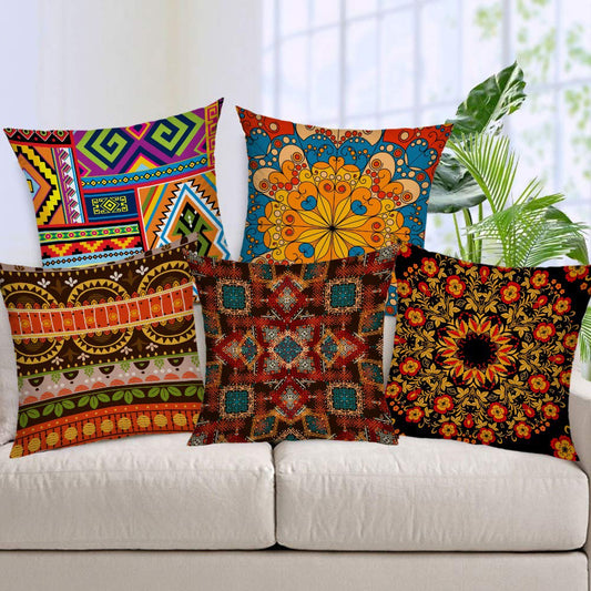Cushion Cover: Jute 150 TC Cushion Cover, 12 x 12 Inch, Multicolour, 5 Pieces