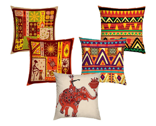 Cushion Cover: Jute 150 TC Cushion Cover, 24 x 24 Inch, Multicolour, 5 Pieces