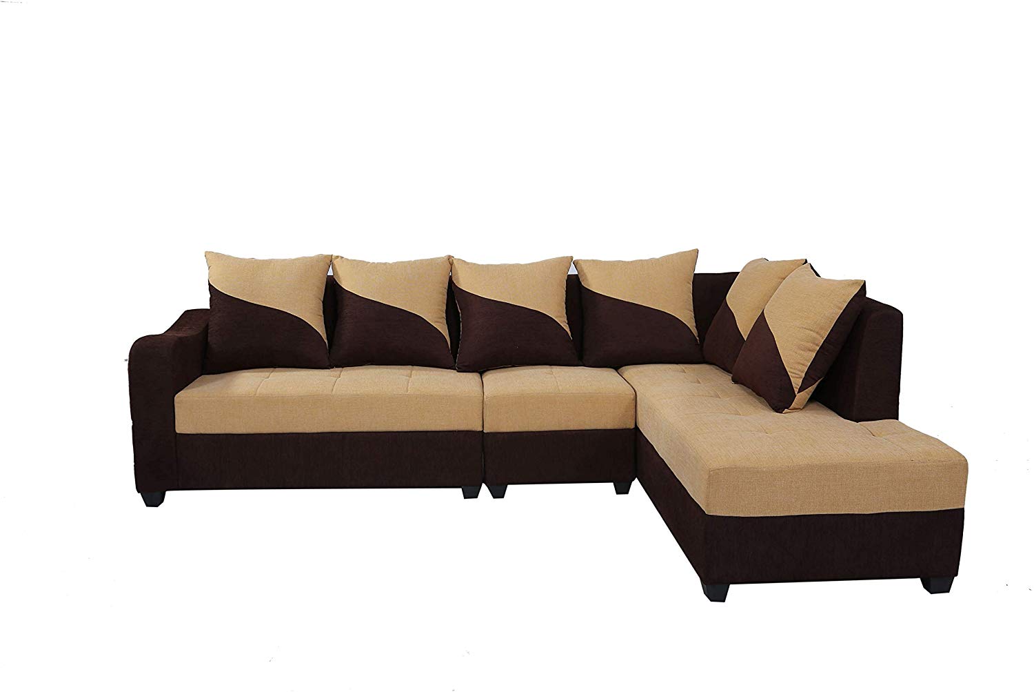 L Shape Sofa Set- Sato Fabric Sofa Set (Beige and Brown)