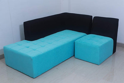 L Shape Sofa Set:- Fine Bone Fabric Sofa Set (Sky Blue & Black)