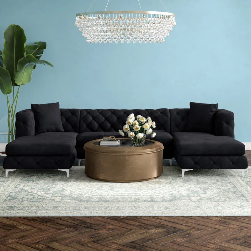 7 Seater Sofa Set: 120" Wide Velvet U Shape Sofa Set