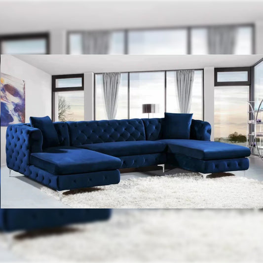 7 Seater Sofa Set: 120" Wide Velvet U Shape Sofa Set