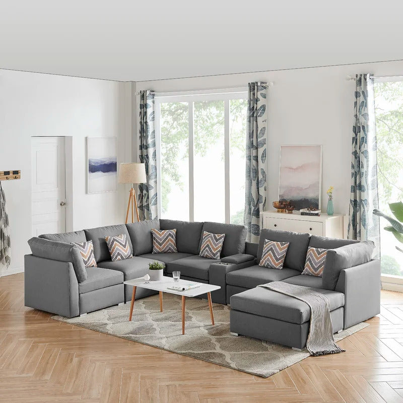 7 Seater Sofa Set:  131" Wide Modular Corner Sectional  U Shape Sofa Set