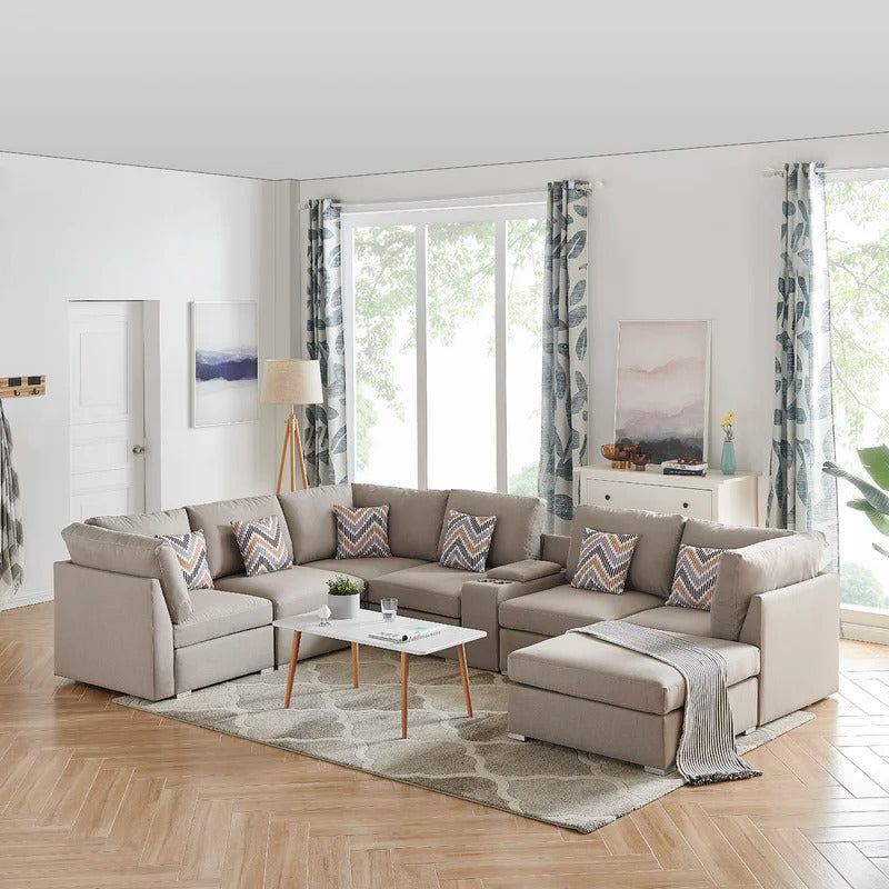 7 Seater Sofa Set:  131" Wide Modular Corner Sectional  U Shape Sofa Set