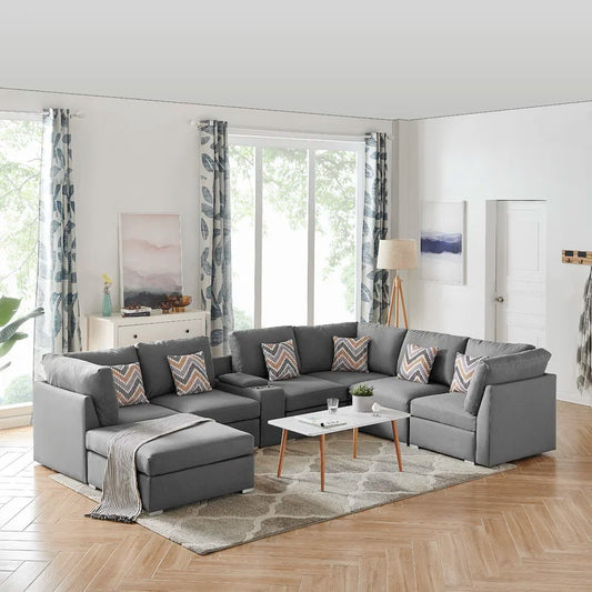7 Seater Sofa Set:  131" Wide Modular Corner Sectional  U Shape Sofa Set