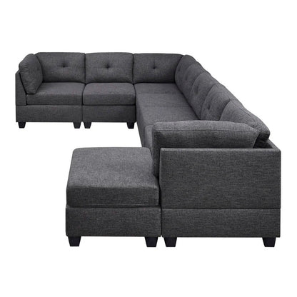 7 Seater Sofa Set: 144" Wide Linen Modular U Shape Sofa Set