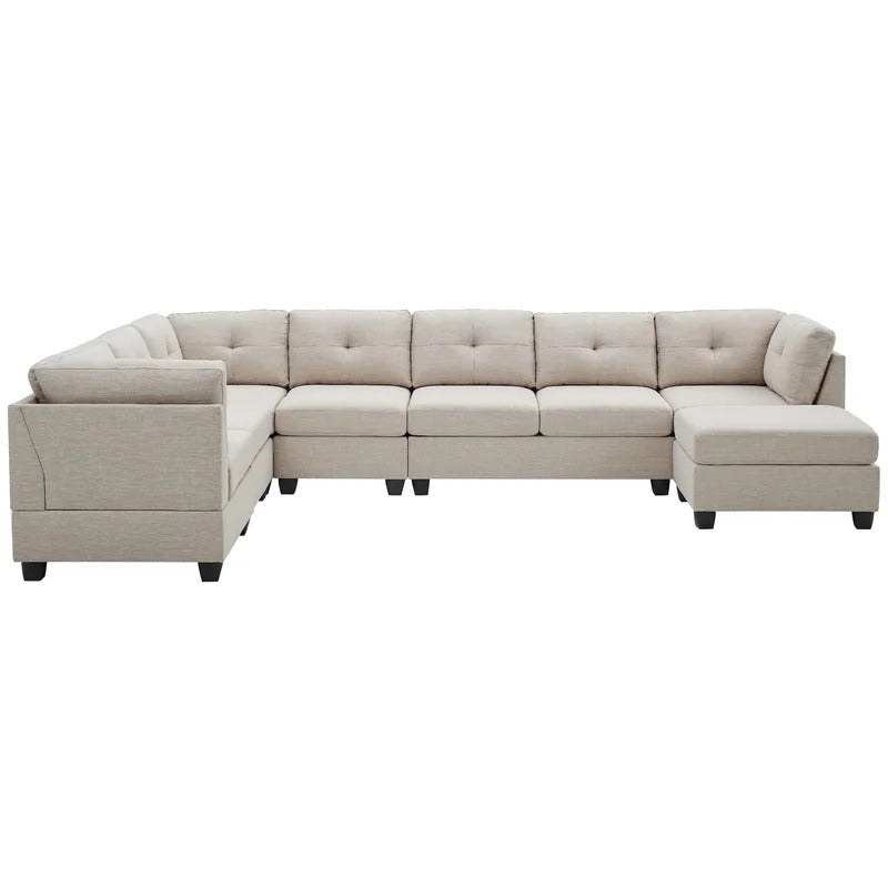 7 Seater Sofa Set: 144" Wide Linen Modular U Shape Sofa Set