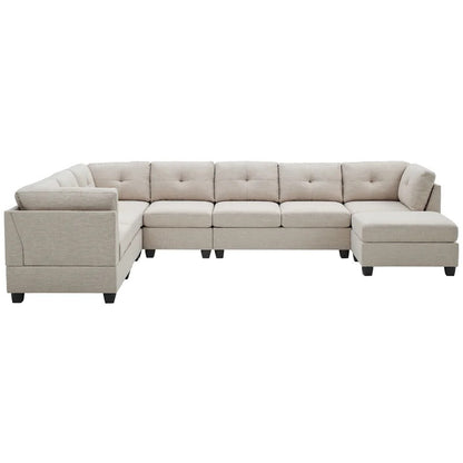7 Seater Sofa Set: 144" Wide Linen Modular U Shape Sofa Set