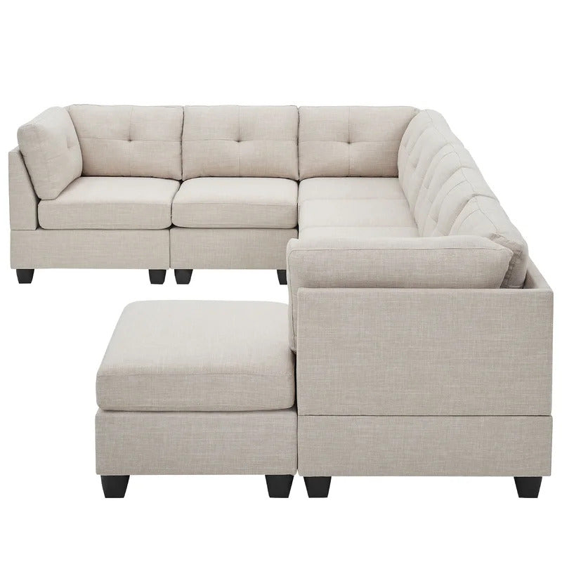 7 Seater Sofa Set: 144" Wide Linen Modular U Shape Sofa Set