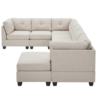 7 Seater Sofa Set: 144" Wide Linen Modular U Shape Sofa Set