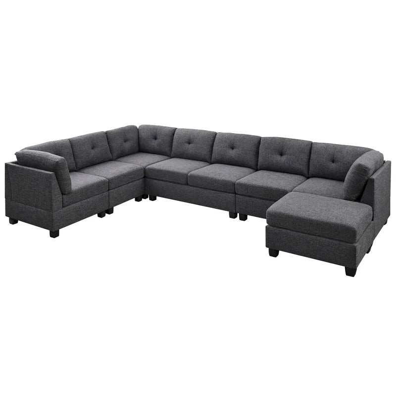 7 Seater Sofa Set: 144" Wide Linen Modular U Shape Sofa Set