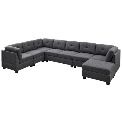 7 Seater Sofa Set: 144" Wide Linen Modular U Shape Sofa Set