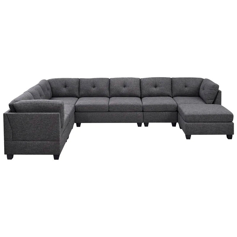 7 Seater Sofa Set: 144" Wide Linen Modular U Shape Sofa Set