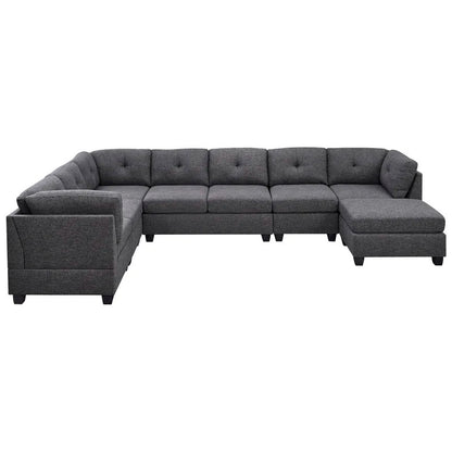 7 Seater Sofa Set: 144" Wide Linen Modular U Shape Sofa Set