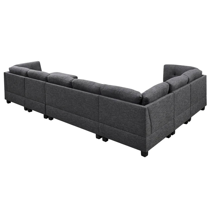 7 Seater Sofa Set: 144" Wide Linen Modular U Shape Sofa Set