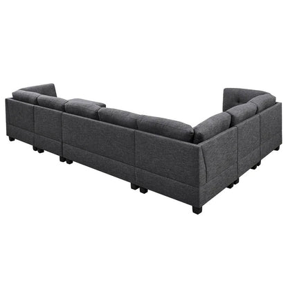 7 Seater Sofa Set: 144" Wide Linen Modular U Shape Sofa Set