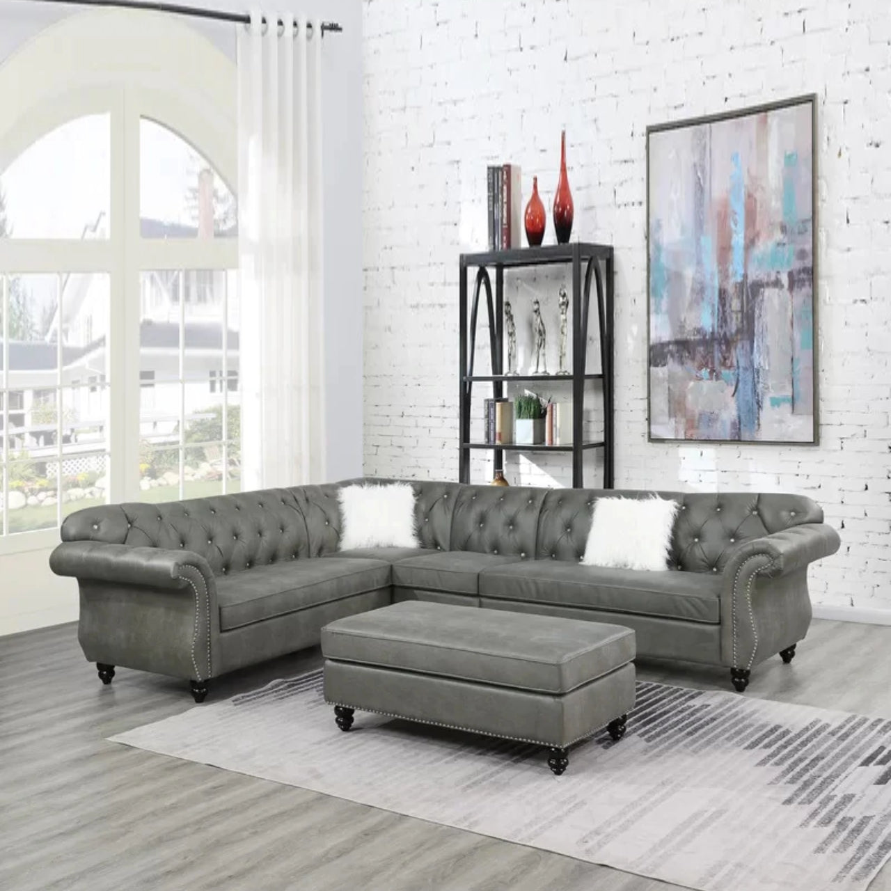 7 Seater Sofa Set L Shape 124 Wide Faux leatherette Sofa Set